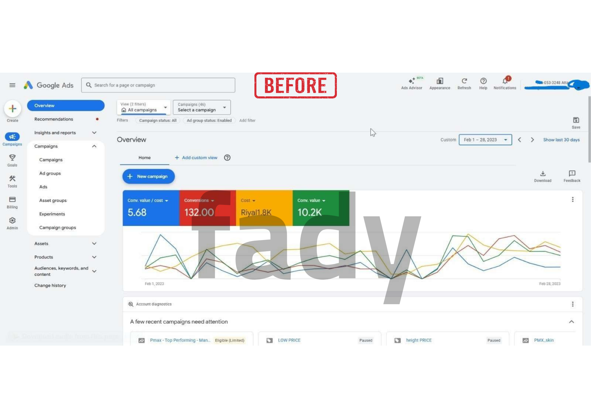 Attar Store before optimization - store dashboard